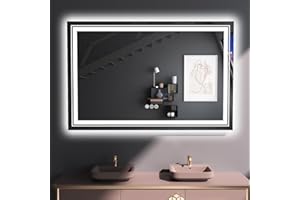 Snowdool LED Bathroom Mirror, 48"X30" with Front and Backlit, Anti-Fog, Large Bathroom Vanity Mirror for Wall, Memory Function, Stepless Dimmable, Tempered Glass (Horizontal/Vertical)