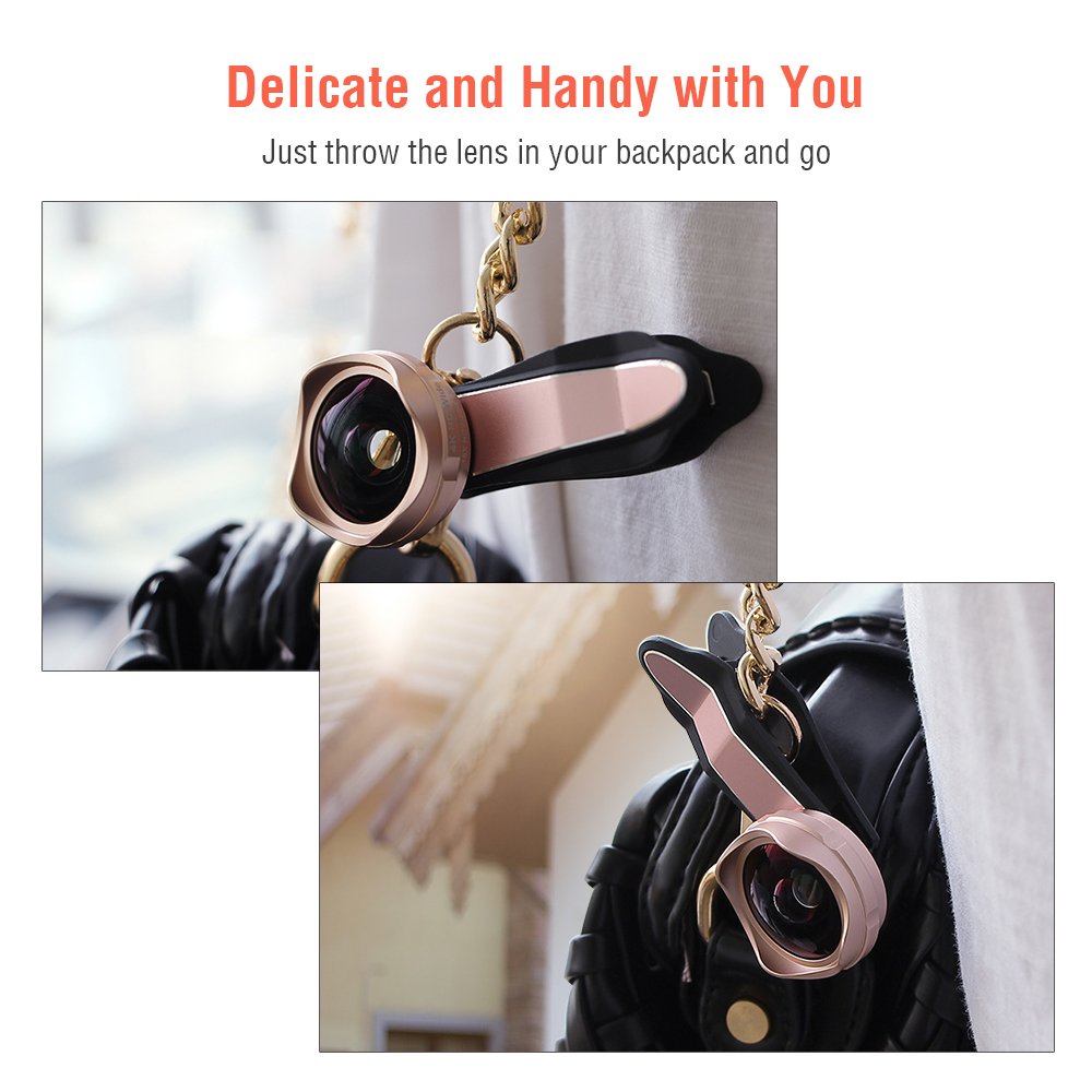 iPhone Lenses Kit - Universal 2 in 1 120°Wide Angle Lens & 15X Macro Lens, Cell Phone Camera Lens for iPhone 7/7 Plus/6s/6s Plus/6/5, Samsung Galaxy & More, Buy 1 Get 1 Free (Rose Gold)
