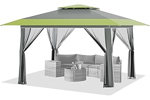 ECOTOUGE 13x13 FT Pop Up Canopy Tent with Mosquito Nettings, Patio Party Instant Shelte Gazebo w/Carrying Roller Bag Waterproof and UV Resistant for Outdoor Garden, Grill and Backyard, Grey-Green