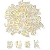 DanLingJewelry 90Pcs Random Light Yellow Large A-Z Letter Acrylic Beads UV Plated Iridescent Alphabet Beads for Jewelry Making Bracelets Keychain