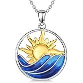 KNTTZZI Waves with Sunrise Sunset Charm Necklace 925 Sterling Silver Boma Sun Pendant Necklace Sun and Wave Jewelry Mother's Day Gift for Mom Wife