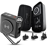 PWRMobile PWR Travel PRO 5-in-1 Power Bank with Case Included– 10,000mAh with Built-in Cables – 20W USB-C + 15W Wireless Charging – Compact Portable Charger for iPhone & Android- Black