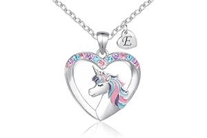 WAYYOGH Unicorn Necklace Gifts for Girls,Silver Heart Necklace with Initial for Girls Teen Kids Birthday Valentines Day Gifts,Plated CZ Necklace for Daughter Granddaugher Christmas Thanksgiving Gifts-Letter E