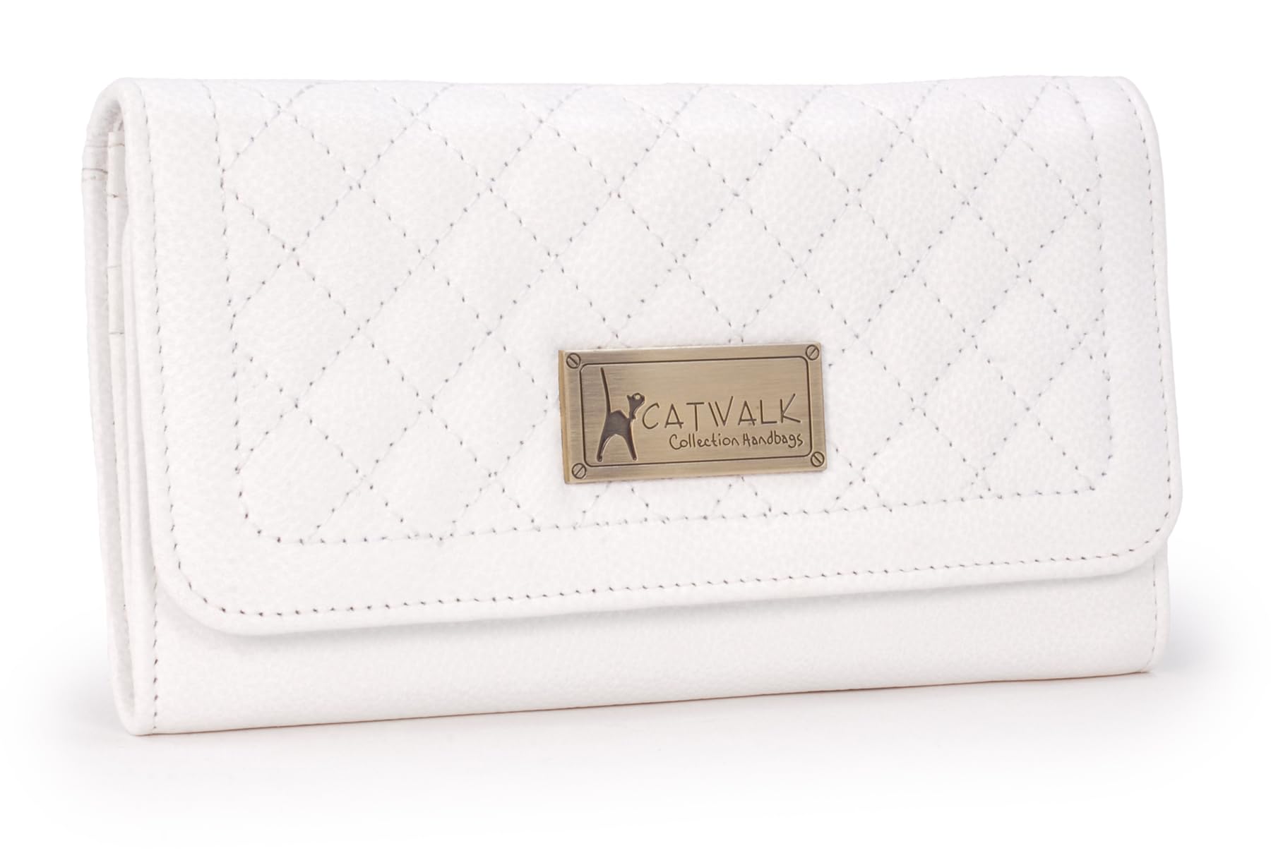 Catwalk Collection Handbags - Ladies Large Purse with Gift Box - 14 Card Slots & Coin Pocket - Quilted Leather - RFID - Gemma - White X