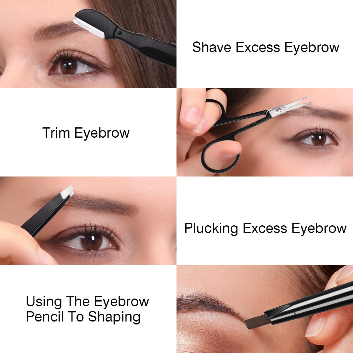 FAMILIFE F04 Eyebrow Kit 7 in 1 Eyebrow Scissors,Razor Eyebrow Pencil, Eyebrow Brush with Black Leather Bag: Home Improvement