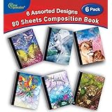 New Generation - Fantasy - Composition Book 6 PACK, WIDE Ruled 80 Sheets / 160 Pages , 7.5 x 9.75 Inches ,Interactive Notebooks 3D animation Technology . (6 PACK COMPOSITION NOTEBOOK WIDE RULED)