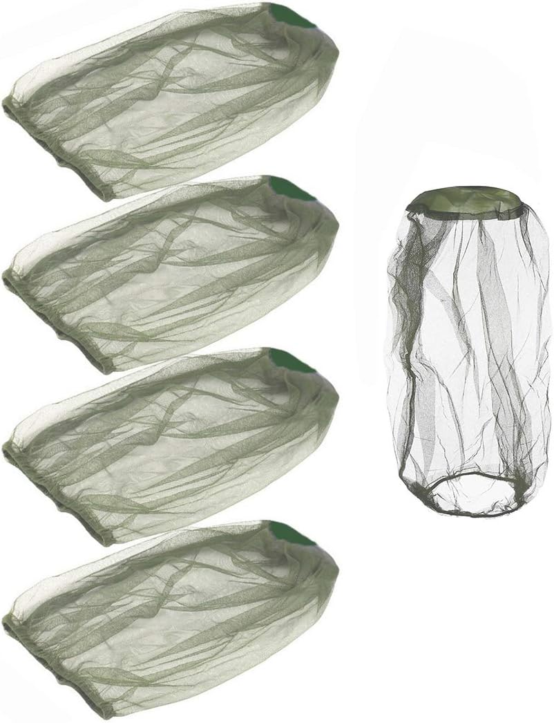 Creatiees 5PC Mosquito Head Net, Anti-Mosquito Bee Bug Insect Fly Mask Cap with Mesh Face Protection for Beekeeping Beekeeper Fishing Outdoors(Dark Green)