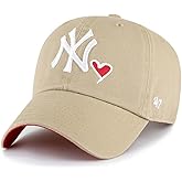 47 Brand MLB New York Yankees Unisex Khaki Red Heart Icon Clean Up Adjustable Baseball Cap Dad Hat Adult One Size Fits All