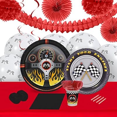 Racecar Racing Party Supplies - Tableware and Decoration Party Pack for 16 Guests
