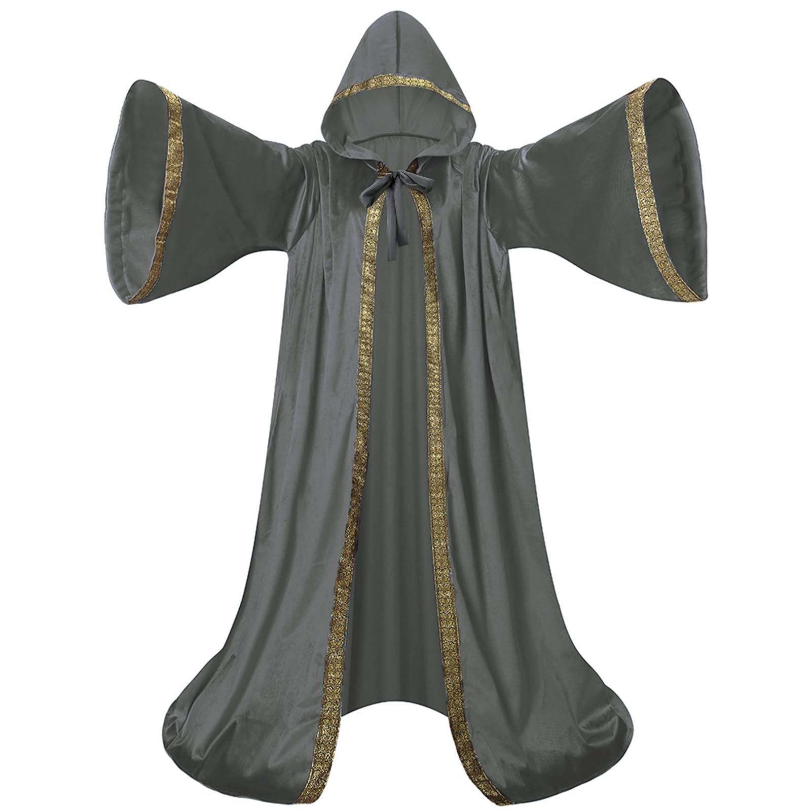 DELIVESS Unisex Velvet Wizard Robe Wizard Cloak Cosplay Renaissance Costume Halloween (59.06", Gray)