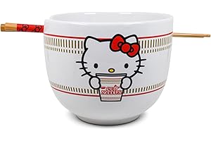 Silver Buffalo Hello Kitty Cup Noodle Japanese Dinnerware Set | 20-Ounce Ramen Bowl, Chopsticks