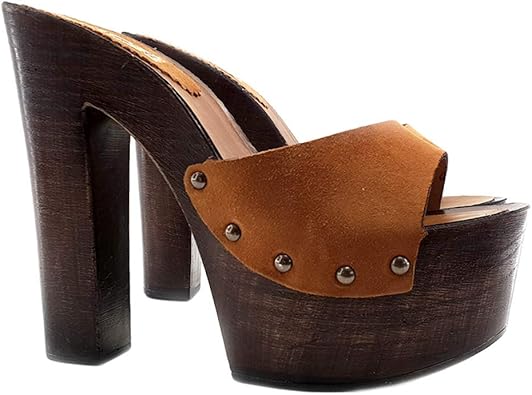 brown platform clogs