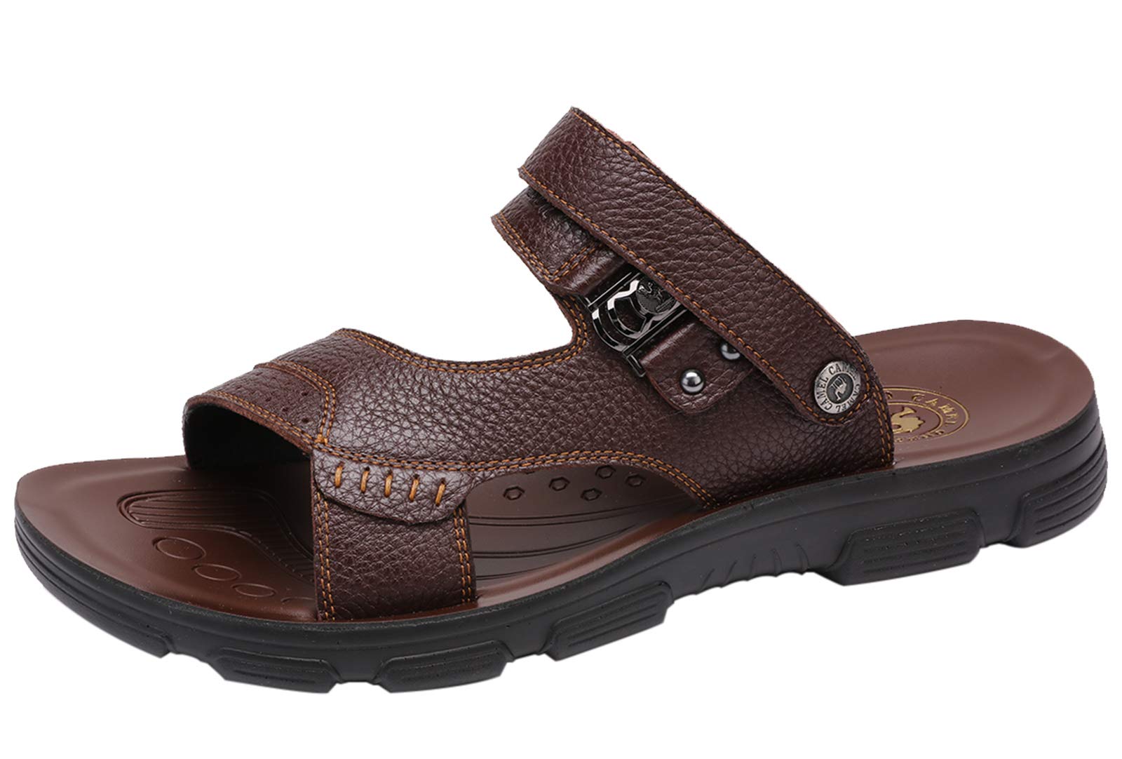 CAMEL CROWN Mens Leather Sandals Comfortable Walking for Beach Treads Water Summer Fashion Beach Indoor Slippers