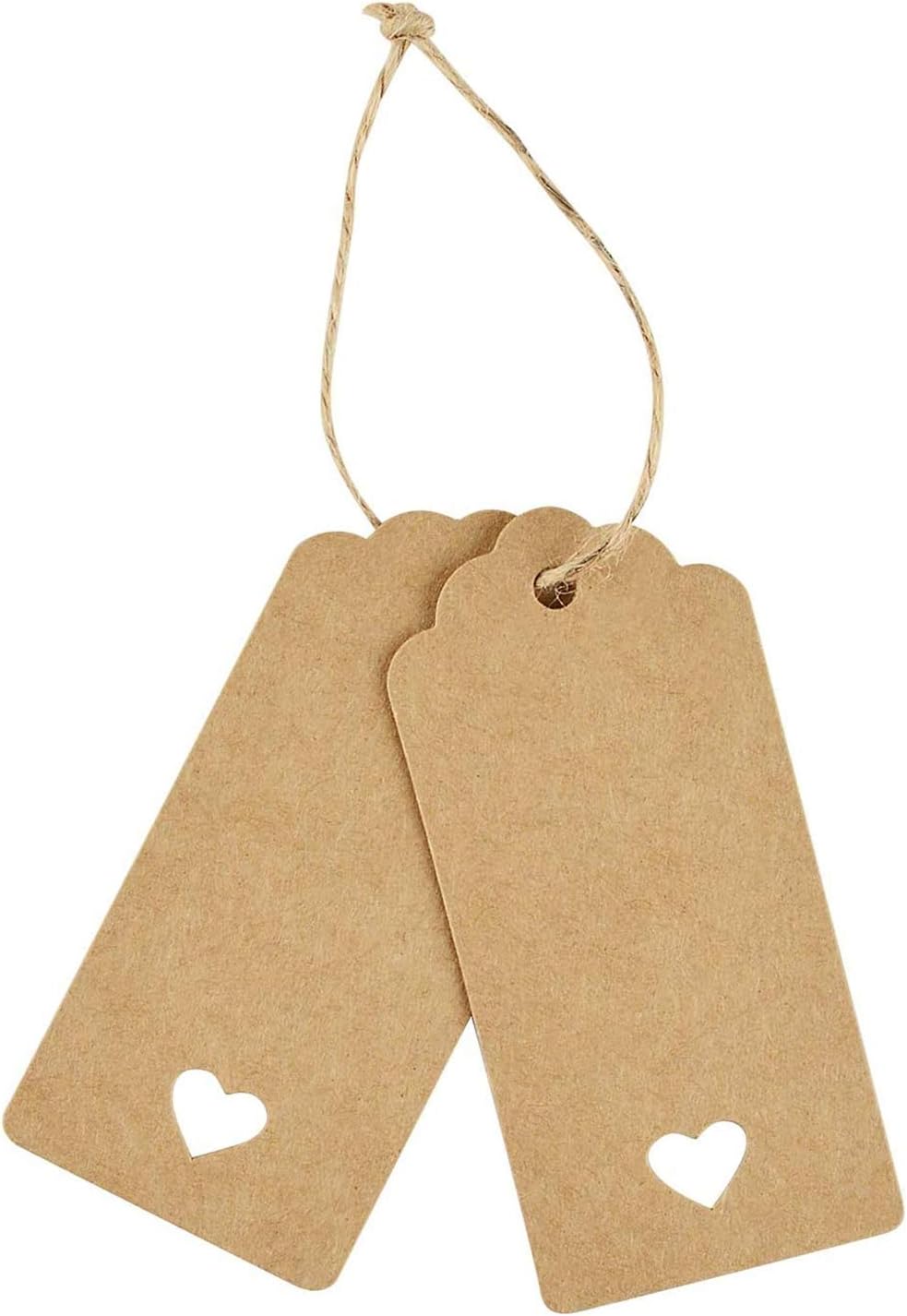 Kraft Paper Gift Tags - 50PCS Brown Heart Wedding Favour Name Tags with Jute Twine String, Brown Tag-50Pcs, 9cm*4cm