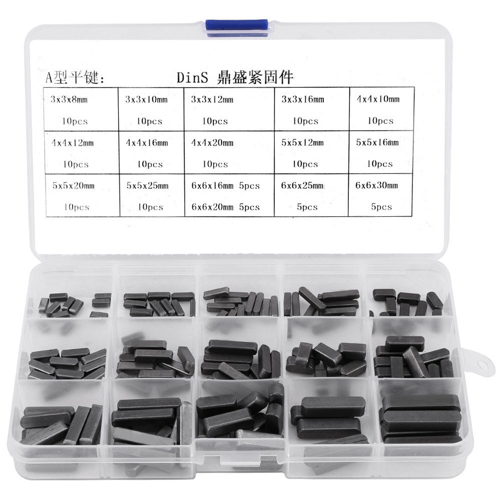 Hilitand Round Ended Feather Key Set, 8mm-30mm Stainless Steel Key Stock Assortment Parallel Drive Shaft Keys Set, Pack of 140pcs