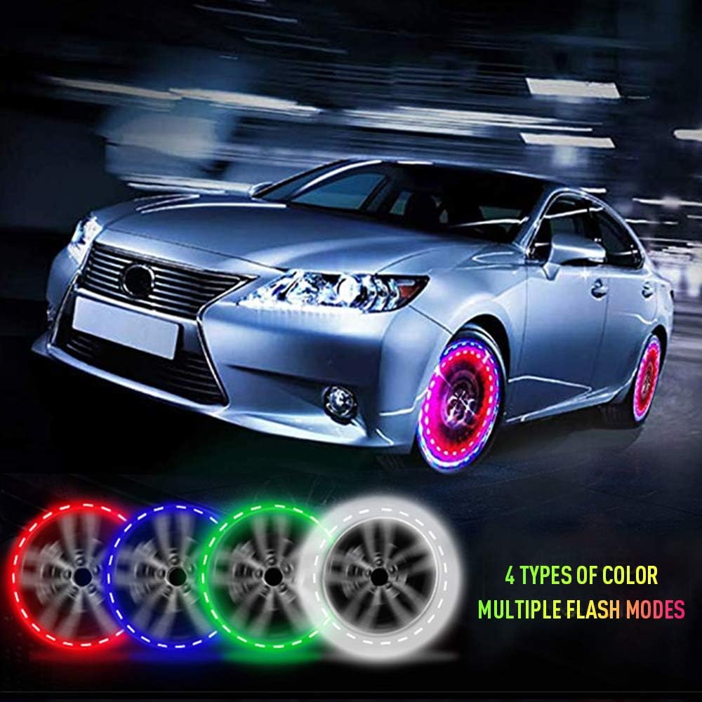 KaiDengZhe Solar Car Tire Wheel Lights LED Car Wheel Tire Air Valve Cap Light with Motion Sensors Flashing Colorful LED Gas Nozzle Cap Tire Light Use for Car Motorcycles Bicycles （Pack of 4）: Automotive