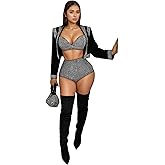 PORRCEY Women Sexy Elegant Rhinestone Mesh See Through Jumpsuits Bodycon Party Club Night Rompers
