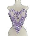 ESOSZNUA Handmade Rhinestones Beads Applique sew on Crystal Sequins lace Trim Patches Accessories for Dress Clothing Shiny Bead Decorative Material 15.7X15.9inches (Violet)