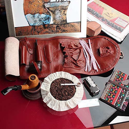 Handmade Genuine Leather Smoking Tobacco Pipe Pouch Bag Organize Case Pipe Tool Lighter Holder Pocket for 2 Pipe