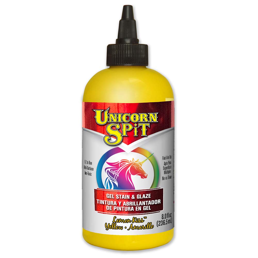 Unicorn SPiT Gel Stain and Glaze, Lemon Kiss Yellow Water Based Paint for Wood Furniture Refinishing, Vibrant Craft Colour for Glass Metal Fabric, 236ml