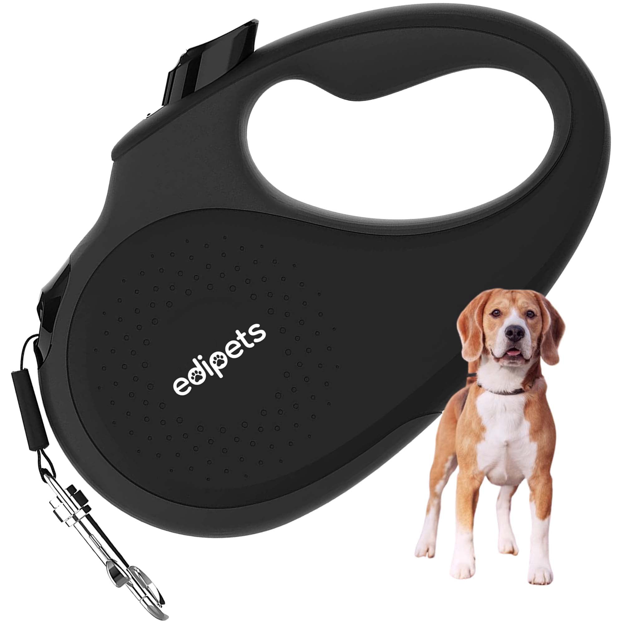 Edipets, Extendable Dog Leash, Retractable, 5 Metres, 360° Tangle-Free, Nylon Tape for Training and Walking, for Large Medium and Small Dogs (Black, 25 kg)