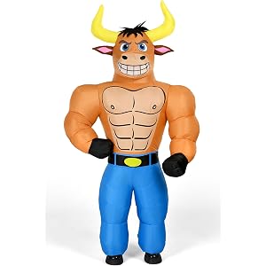 NatuBeau Inflatable Bull Costume Adult, Blow Up Costume for Halloween | Fits 5'3" to 6'3", Full Body Muscle Inflatable Cow Co