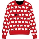 Leder Fashions Princess Diaana Black Sheep Red Knitted Wool Sweater Women | Warm &amp; Wonderful Retro 80s Style Pullover