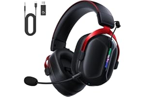 Gonbouyoku Wireless Gaming Headset, 2.4GHz USB Dual Wireless Gaming Headphones for PS5,PS4,Switch,PC,Mac, Bluetooth 5.3, 60H Battery, Omnidirectional ENC Microphone, 3.5MM Wired, CT570, BlackRed