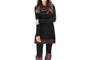 STYLEWORD Women's 2023 Winter Dress Tunic Tops for Leggings Long Sleeve Sweater Cowl Neck Fashion Shirt Dress