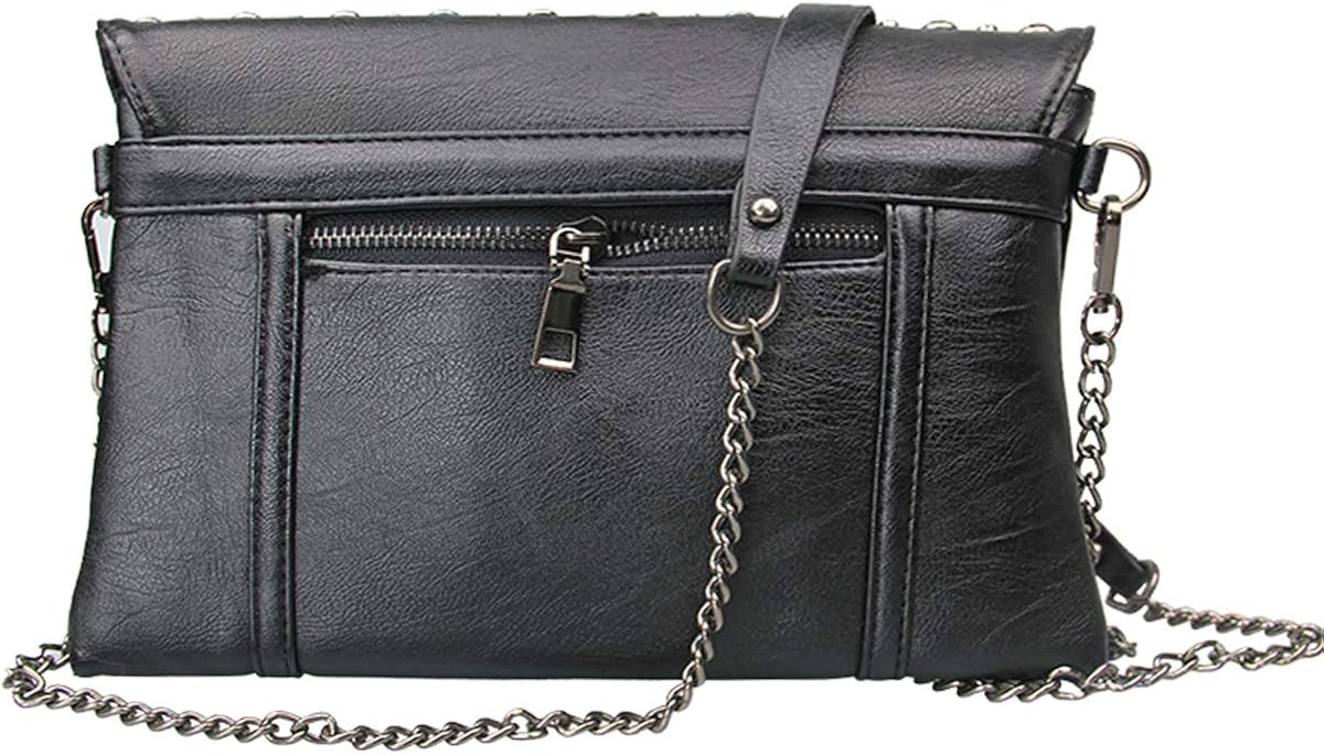FiveloveTwo Women Rivet Chain Handbag Purse Clutch Small PU Leather Satchel Shoulder Tote Top-Handle Bag Black - Image 4