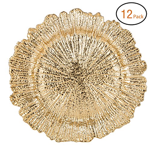 Fantastic:)™ Round 13 Inch Plastic Charger Plates with Eletroplating Finish (12, Reef Gold)