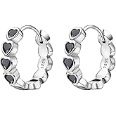 Heart Hoop Earrings with Black Cubic Zirconia Sterling Silver Love Heart Huggie Earrings Cartilage Tiny Cute Small Huggie Hoops Hypoallergenic for Sensitive Ear for Women Daughter Birthday Anniversary
