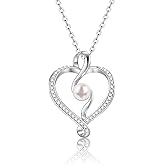 Silver Heart Necklace for Mom Grandmother - Infinity Heart Pendant Mama Necklaces,Adjustable Cubic Zirconia Love Pearl Pendants Jewelry with Box,Thoughtful Birthday Mothers Day Gifts for Women
