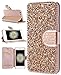 iPhone 6s Case, FLYEE Handcraft Luxury Bling Rhinestone Wallet Case Ultrathin Magnetic Kickstand Crystal Leather Book Cover for Apple iPhone 6s/iPhone 6 4.7 Inch Magic Rose Gold