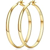 LOUMILEO 4mm Wide Large Silver Hoop Earrings Lightweight 925 Sterling Silver Hoop Earrings for Women Hypoallergenic Big Thin Hoops Earring for Women 30/40/50/60/70MM