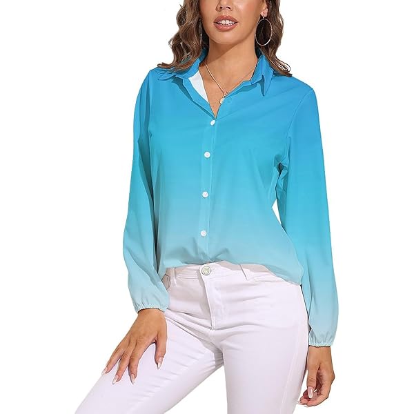 トップス Rose accent shirt blouse misty blue Sky Blue Light Pink Transition-600 Womens Shirts Button Down