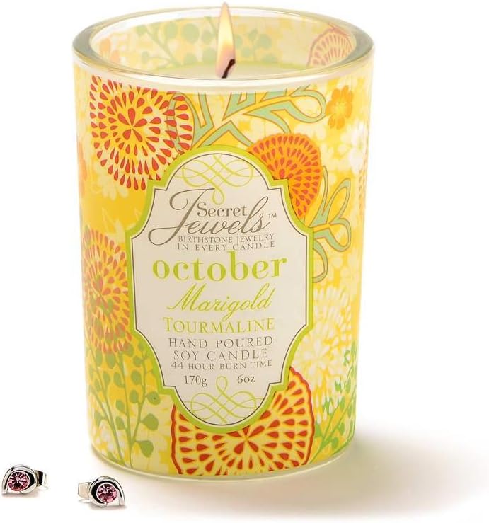 Secret Jewels October Birthstone 6 Oz. Candle Jar, Marigold Scent, Tourmaline