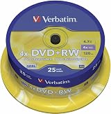 Verbatim 43489 DVD+RW 4.7GB 4x Matt Silver Recordable Media - 25 Pack Spindle