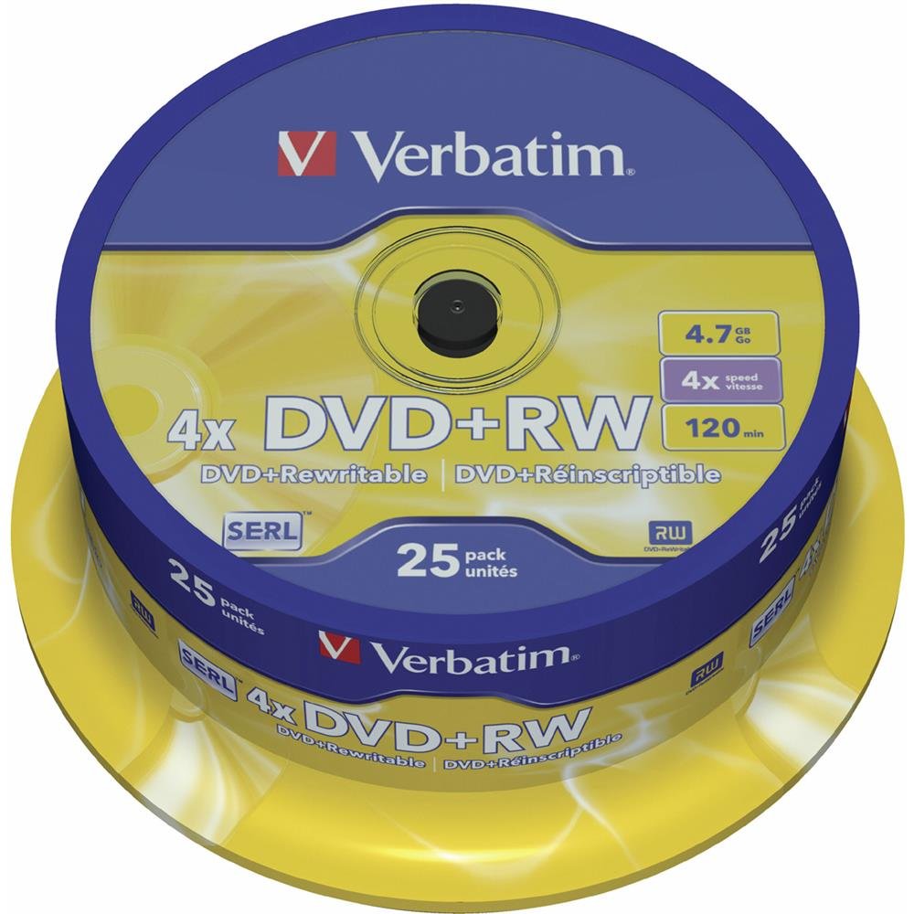 Verbatim 43489 4.7GB 4x Matt Silver DVD+RW - 25 Pack Spindle