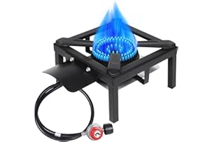 Single Burner High-Pressure Propane Stove – Outdoor Cooking with Protective Heat Shield & Guard – Portable Gas Burner for Cam