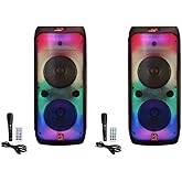 Mr. Dj USA - 2 Piece Set FLAME3200 8" X 2 Rechargeable Portable Bluetooth Karaoke Speaker with Party Flame Lights Microphone TWS USB FM Radio