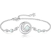 FANCIME Birthstone Bracelets 925 Sterling Silver Moon and Star Bangle Charm Bracelet Fine Jewelry Anniversary Birthday Mothers Day Gifts for Her Women, Adjustable Chain 6.7"+1.2" Extend