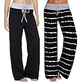 iniber Women's Comfy Pajama Pants Long Casual Drawstring Palazzo Lounge Pants Soft Wide Leg Bottoms