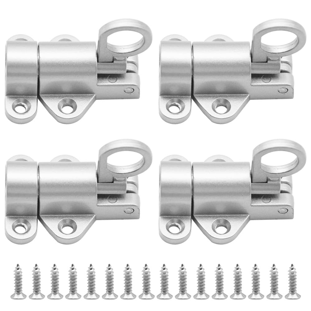 GOSHUNG 4Pcs Window Gate Security Pull Ring Small Automatic Spring Latch Loft Hatch Catch Bolt Door Lock Aluminum Alloy Security Automatic Window Gate Latch Bounce Lock(K/FJS/Silver)