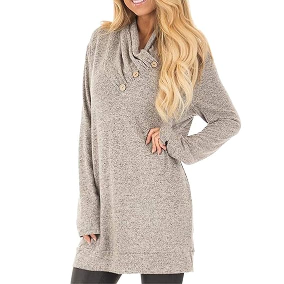 Strung Damen Langarm Sweatshirt Pullover Knopf Kapuze Wasserfallausschnitt Sweater Frauen Mädchen Casual Tunika Tops Hoodie S