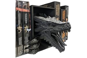 ZZ LIFE Dragons Awakening Book End – Fantasy Book Nook Insert for Dragon Readers – Unique Home Decor for Bookshelves & Libraries (Black - 2 Arms)