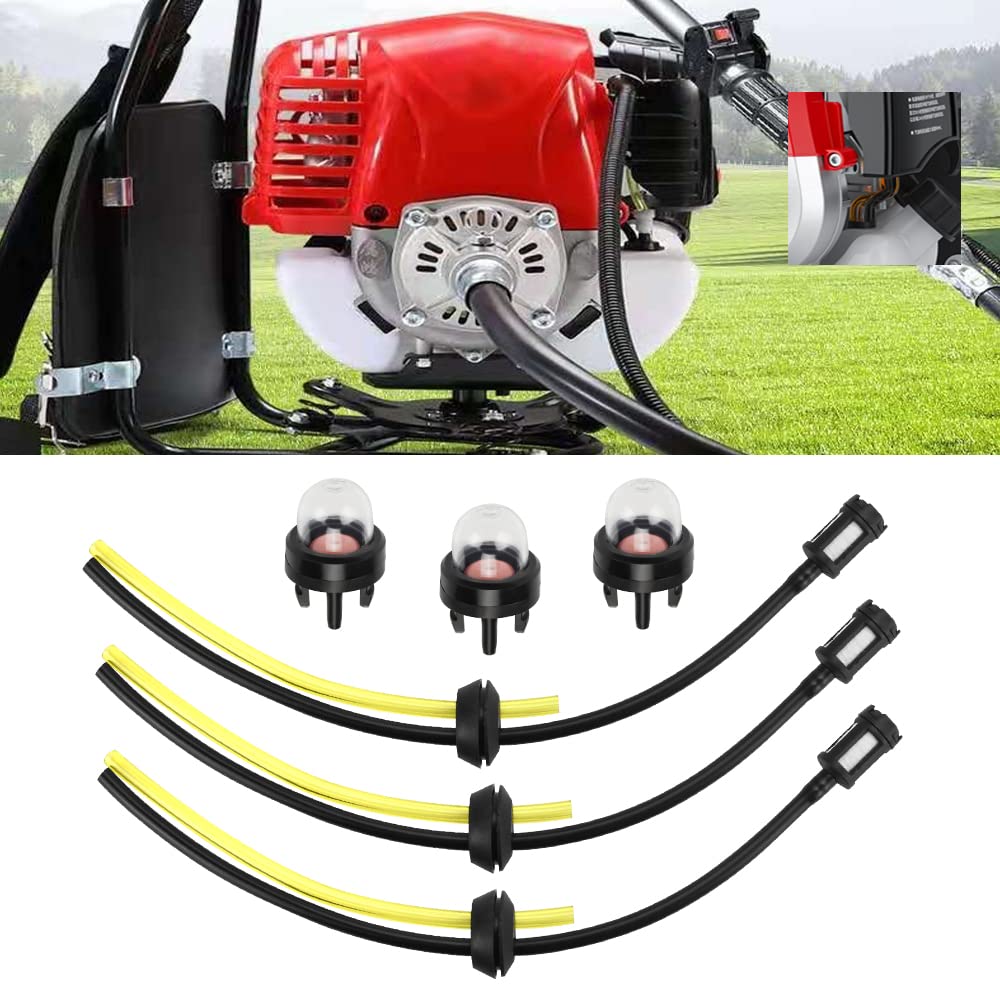 KLYNGTSK 3 Sets Universal Fuel Line Petrol Filter Kit Fuel Filter Kit Grass Trimmer Fuel Line Replacement Fuel Hose Pipe with 3 Filter Primer Bulb for Brush Cutters Trimmers Lawn Mowers