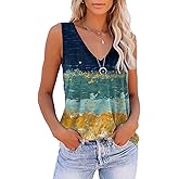 ETCYY Women's Sleeveless V Neck Tank Tops Summer Trendy 2025 Causal Cute Printed Loose Fit Workout Athletic Yoga Shirts,Dye Seaside,Medium