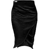 FLUFFY SENSE. Pencil Skirt for Women with Slit Tummy Control High Waist Wrap Suede Skirt Office Work Skirt with Pocket