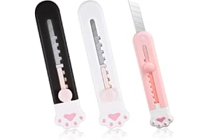 GREEN JISS Cute Retractable Box Cutters, Utility Knife, Sharp Cartons Cardboard Cutter Razor Knife for Christmas, Smooth Mechanism Perfect for Office and Home Use (3 Pack)